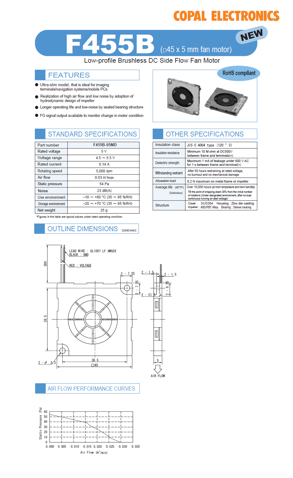 COPAL FAN F455B-05MD DC5V (45*45*5T) 브로워